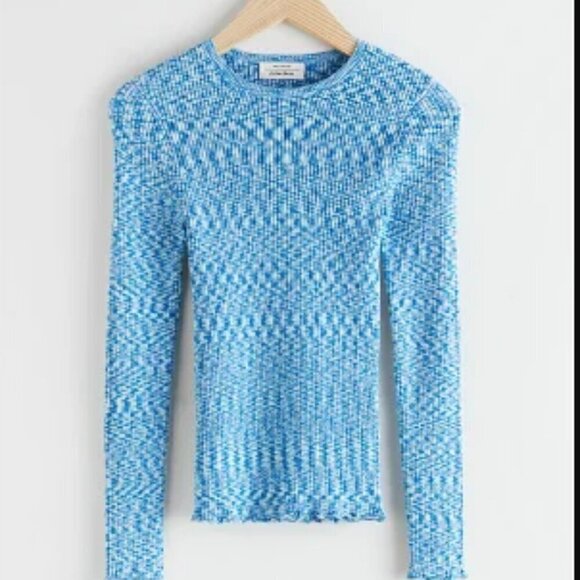 & Other Stories Organic Cotton Spacedye Melange Knit Lettuce Trim Sweater - Picture 1 of 10